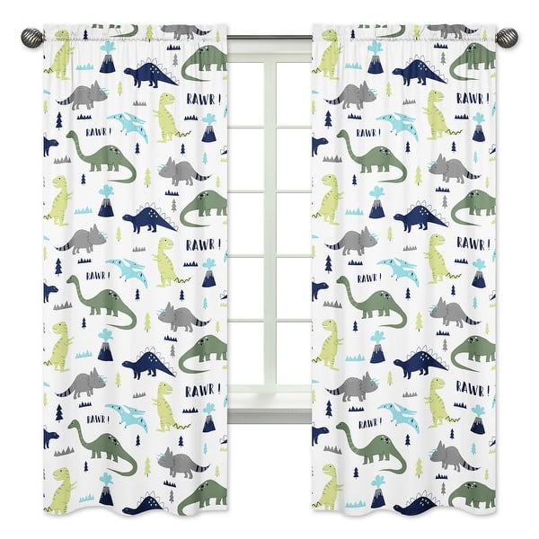slide 2 of 5, Sweet Jojo Designs Mod Dinosaur Collection Blue/Green Microfiber 84-inch Curtain Panel Pair