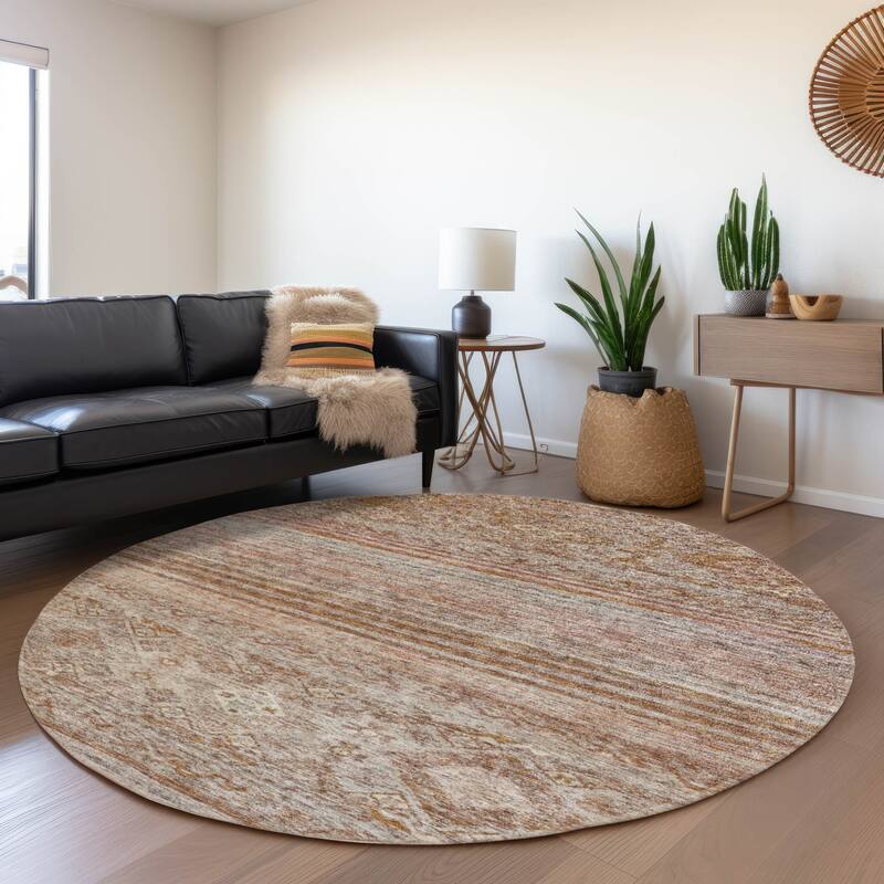 Machine Washable Indoor/ Outdoor Boho Moroccan Chantille Rug - Copper - 8' x 8'