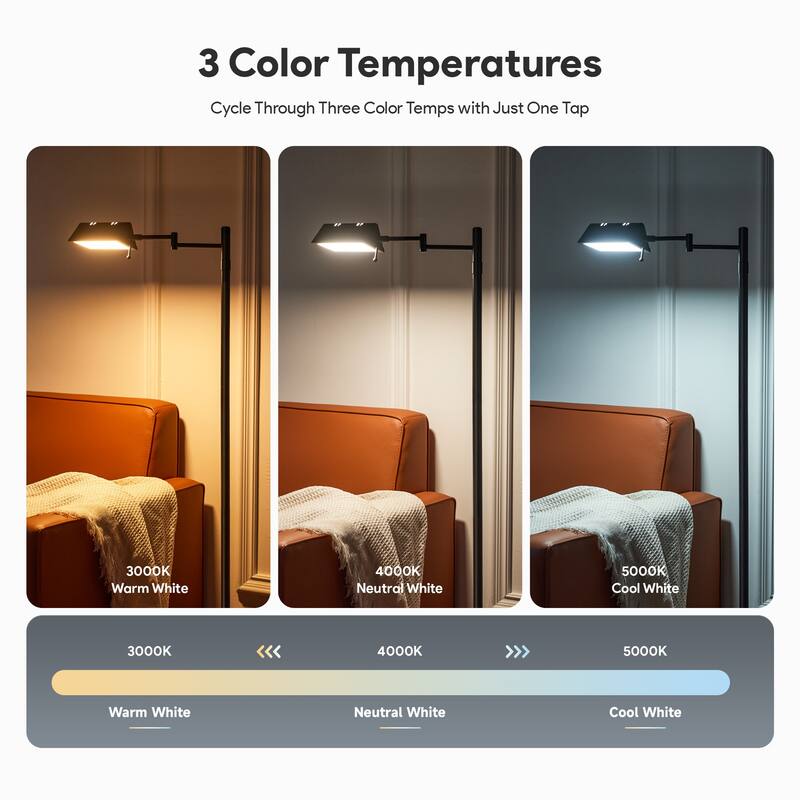 56" Dimmable LED Task Floor Lamp with Adjustable Height Swing Arms 3 Color Temperatures