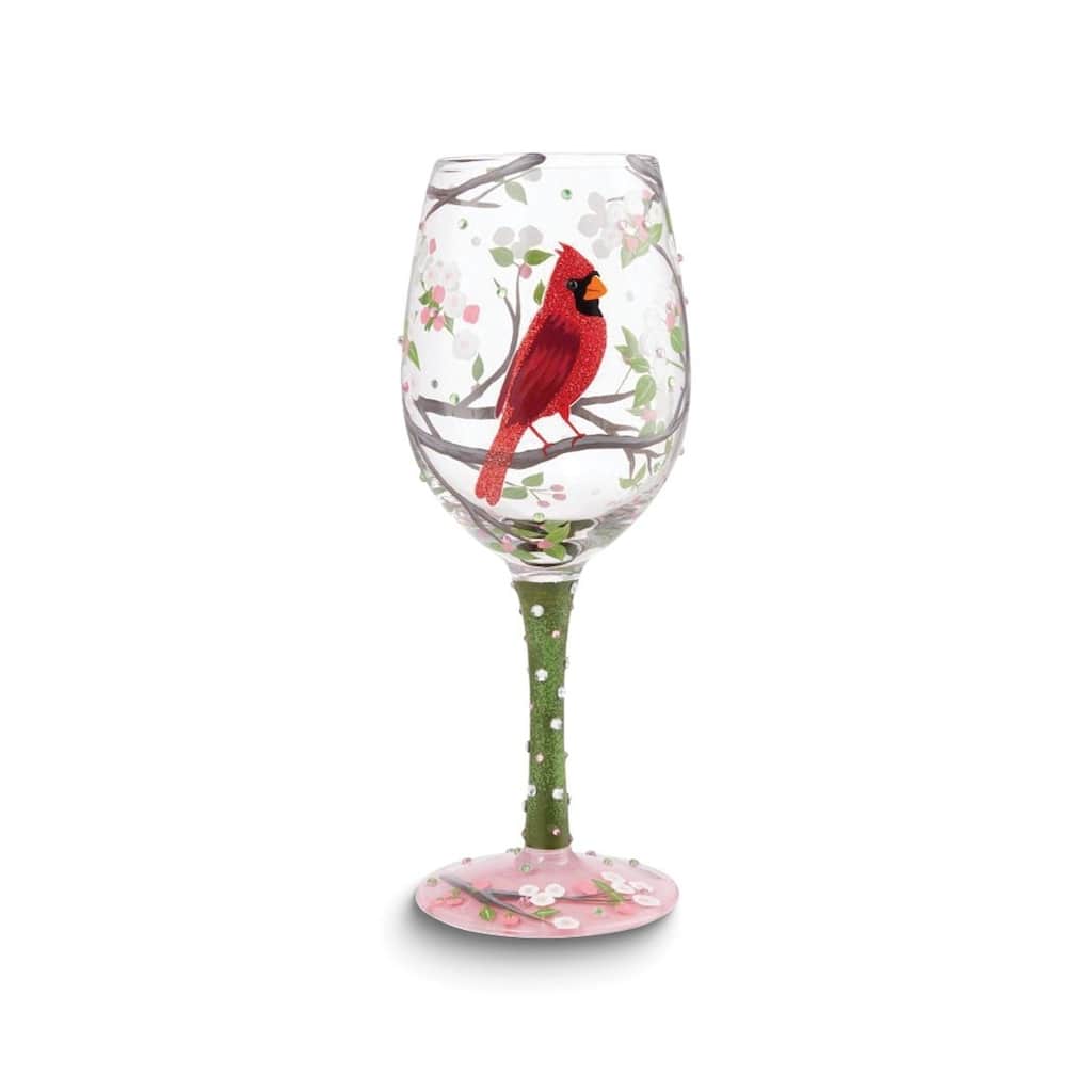 Curata Hand-Painted Cardinal Beauty Wine Glass
