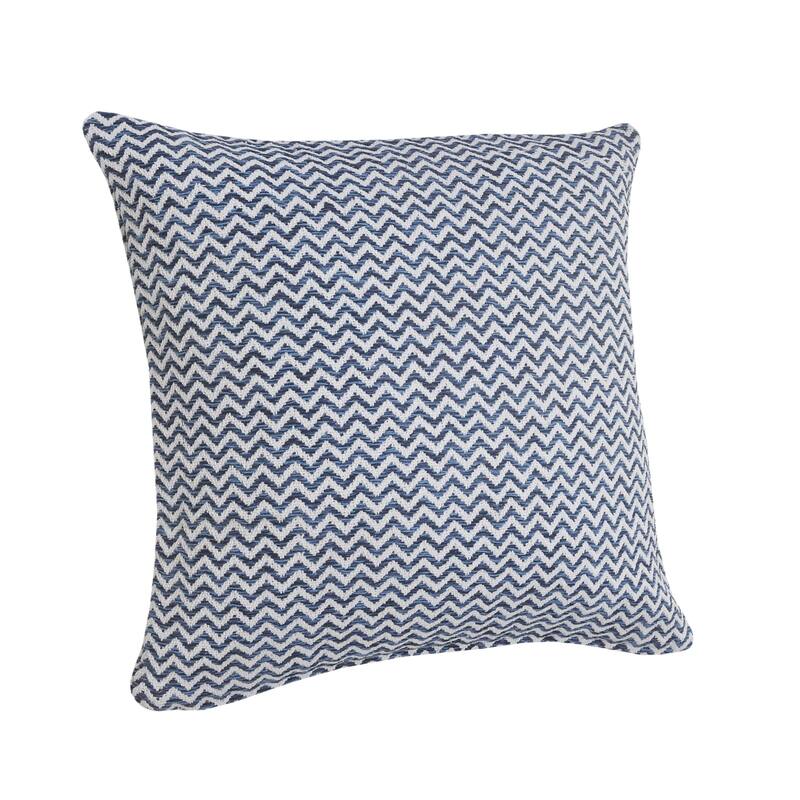 HomeRoots 22" X 22" Navy Blue And White 100% Cotton Chevron Zippered Pillow