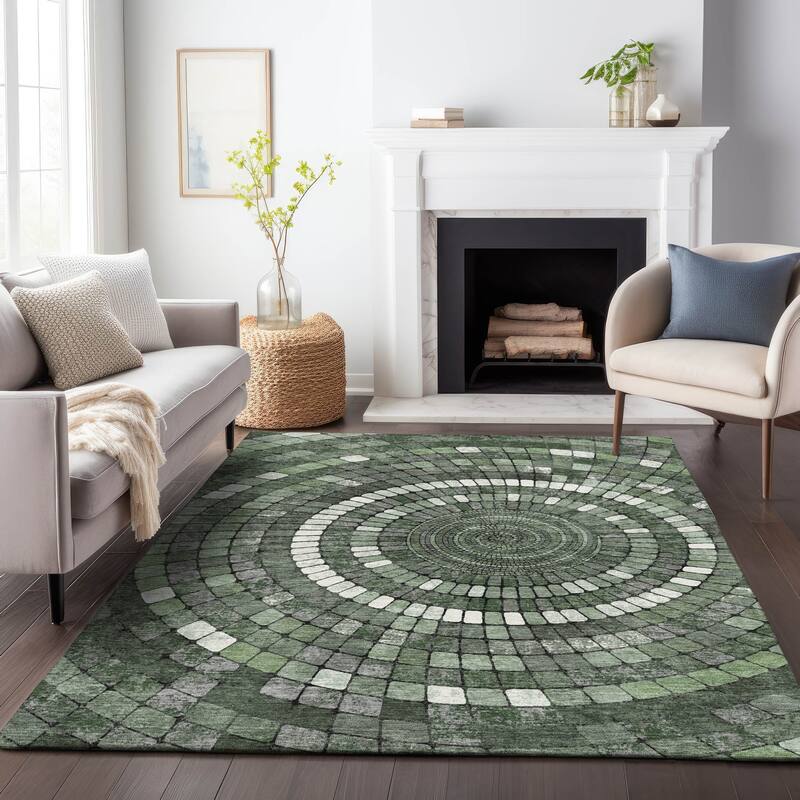 Machine Washable Indoor/Outdoor Contemporary Pinwheel Chantille Rug
