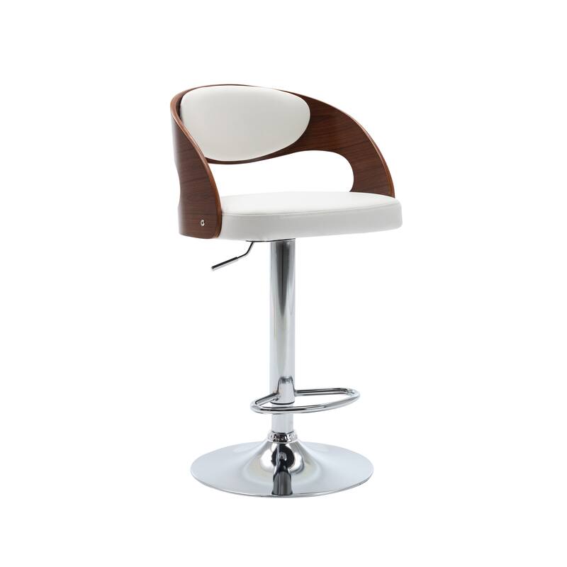 Porthos Home Ezra Height Adjustable Bar Stool, PU Leather, Chrome Base - White