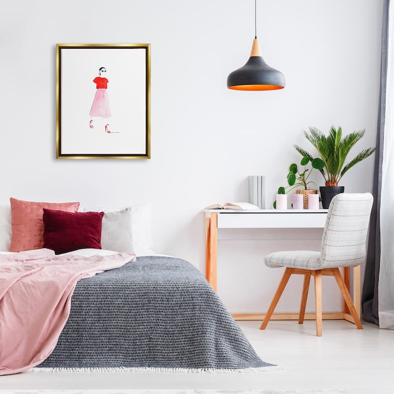 Stupell Girl in Pink & Red Framed Floater Canvas Wall Art Design by Simone Elum