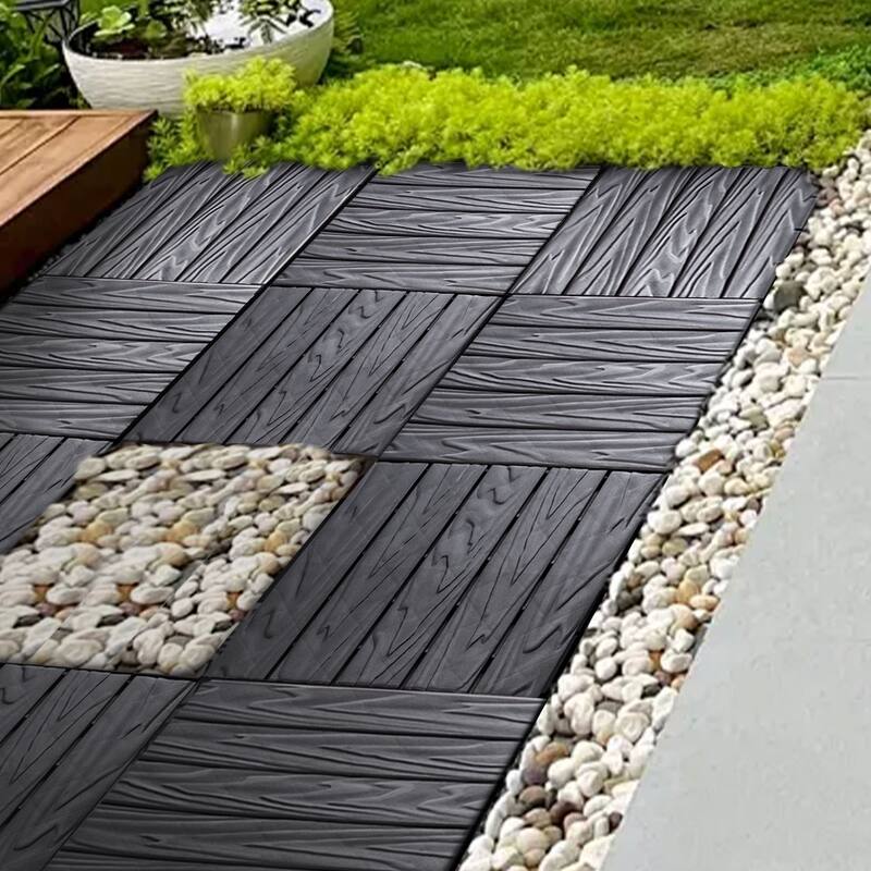 76-Pack 11.42"x11.42"Interlocking Deck Tiles -68.80 Sq.Ft 3D Wood Grain Plastic Flooring,Waterproof & Moisture-Proof Tiles