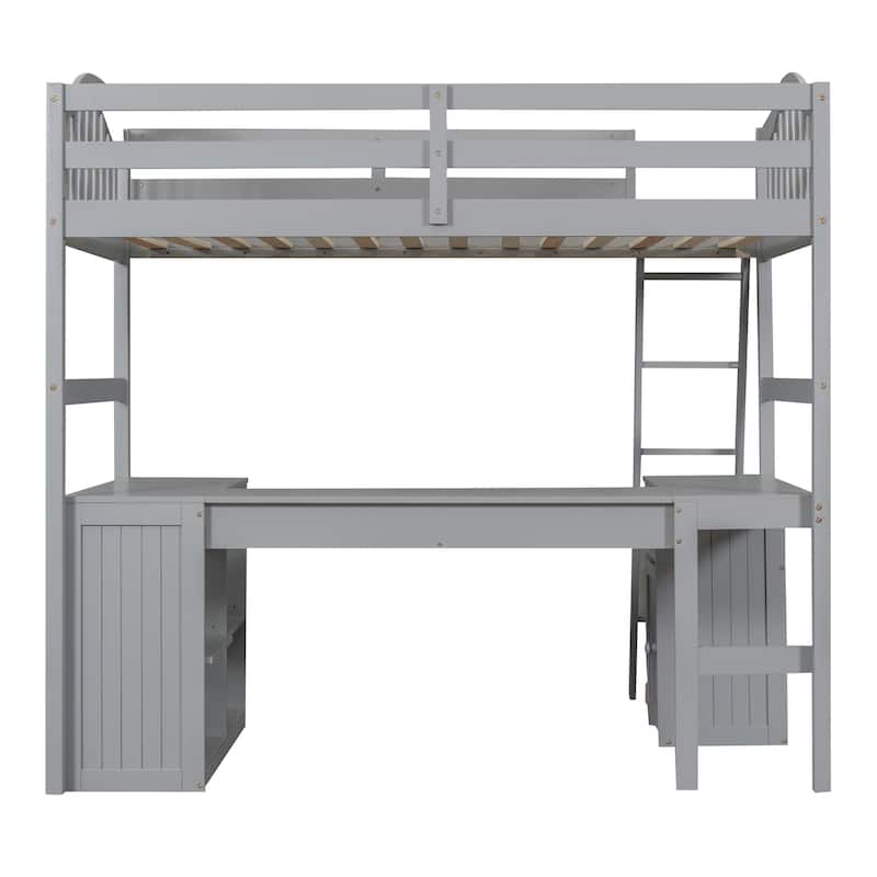 Twin Loft Bed with Desk, Drawers, Shelves, and Cabinet - Space-Saving Furniture