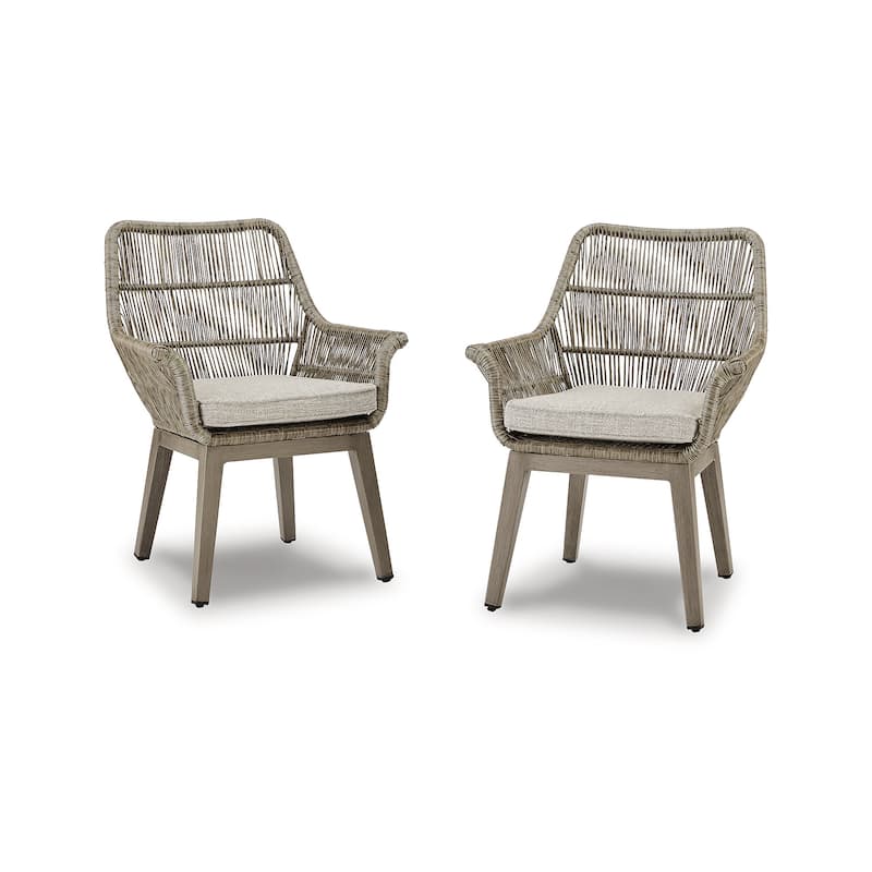 Signature Design by Ashley Beach Front Brown/Beige Outdoor Arm Chair Set With Cushions (Set of 2) - 28"W x 27"D x 35"H