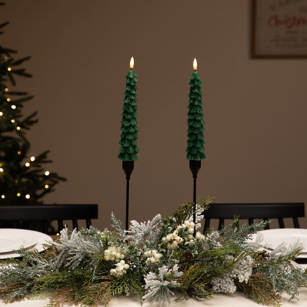 Flickering LED Flameless Wax Tapered Christmas Tree Candles - 9.75" - Set of 2