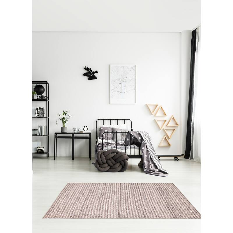 ECARPETGALLERY Hand Loomed Loreto Light Grey Wool Rug - 5'5 x 7'6