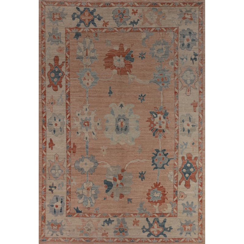Oushak Turkish Area Rug Handmade Pink Vegetable Dye Wool Carpet - 9'2"x 11'8"