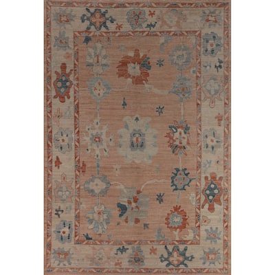 Oushak Turkish Area Rug Handmade Pink Vegetable Dye Wool Carpet - 9'2"x 11'8"