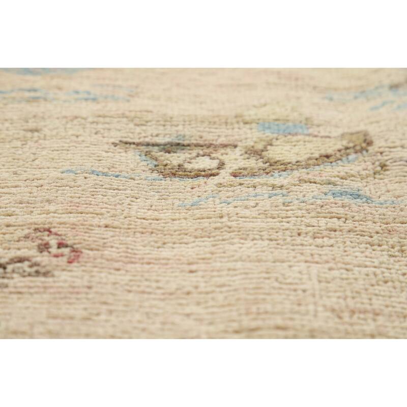 Hand Knotted Oriental 100% Wool Carpet Traditional Floral Beige & Ivories Art Deco Runner Rug - 14' 1'' X 4' 10''