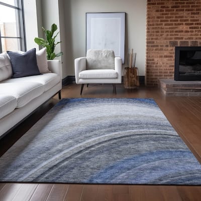 Machine Washable Indoor/ Outdoor Chantille Abstract Wave Rug