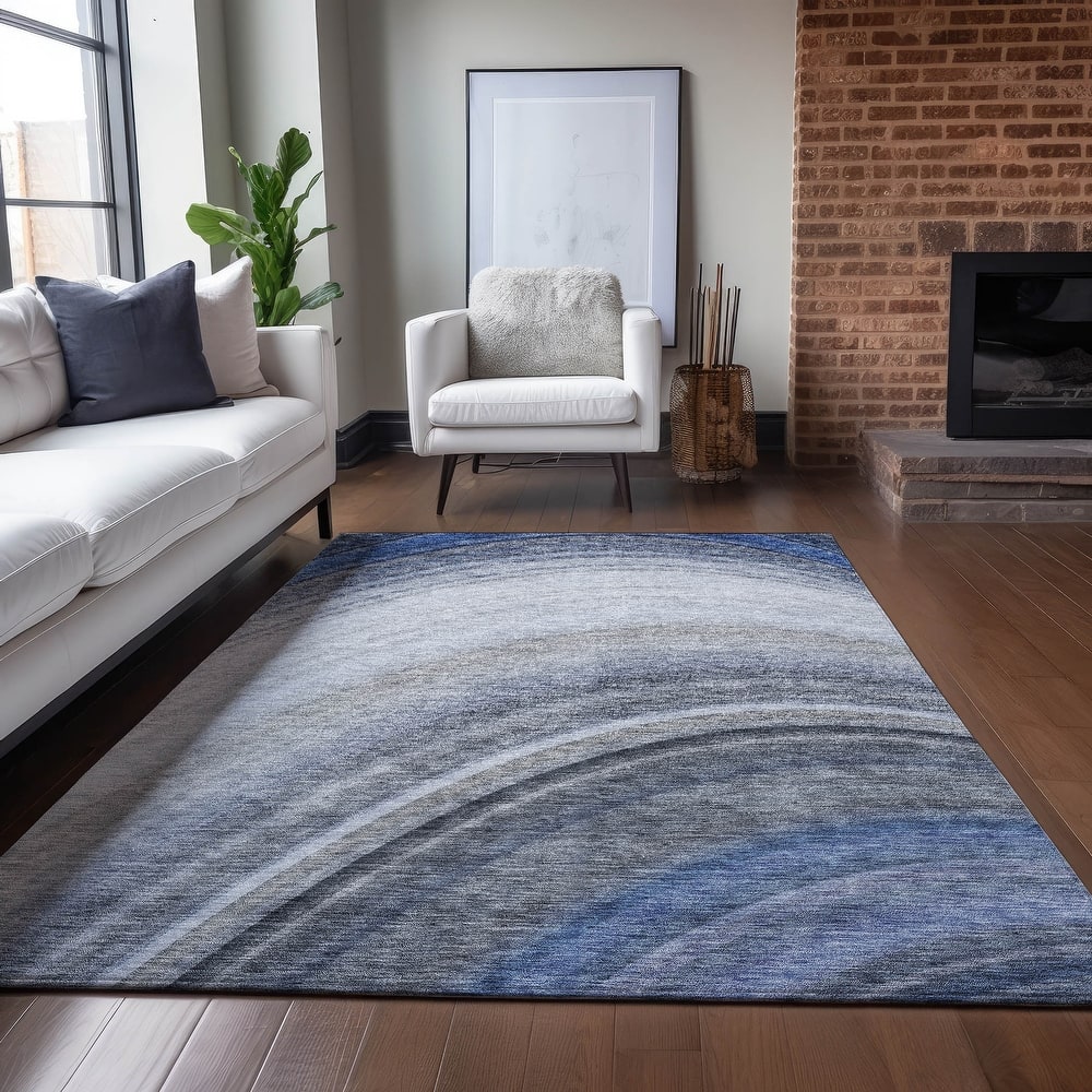 Machine Washable Indoor/ Outdoor Chantille Abstract Wave Rug