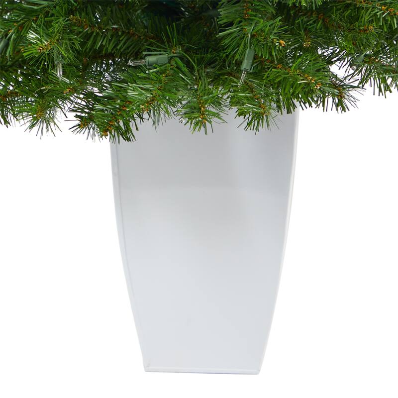 50" Artificial Christmas Tree with 100 Lights in White Metal Planter