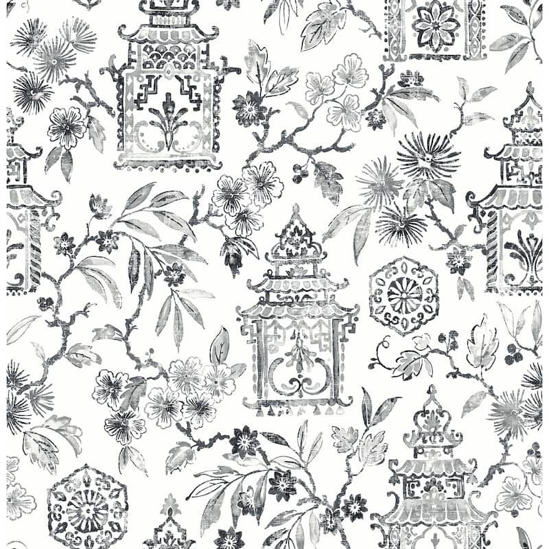 A-Street Prints Helaine Charcoal Pagoda Wallpaper