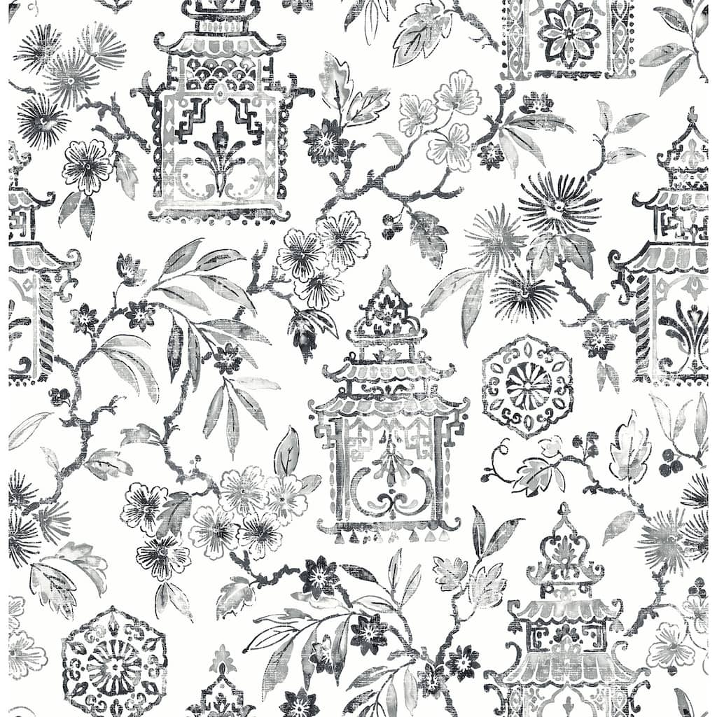 A-Street Prints Helaine Charcoal Pagoda Wallpaper