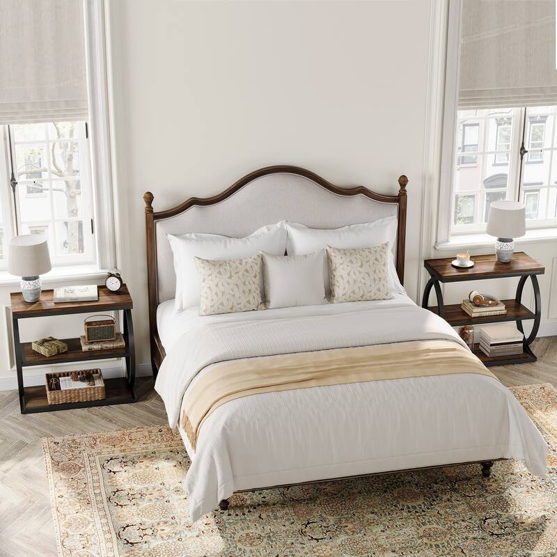 Small 3-Tier End Table for Living Room, Industrial Wooden Side Table with Metal Frame, Rustic Brown