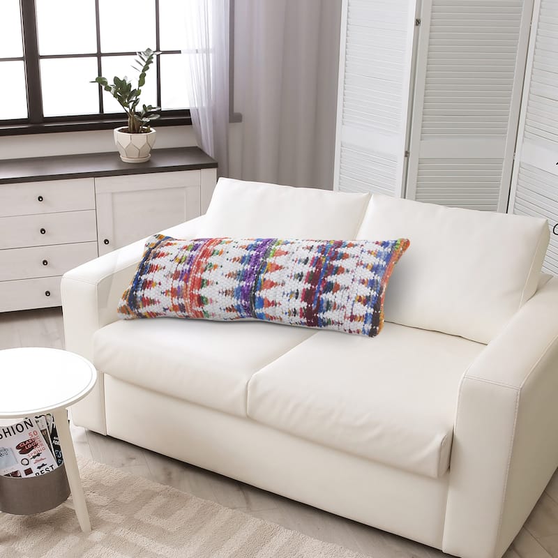 Sevita White and Multicolored Chindi Chevron Throw Pillow