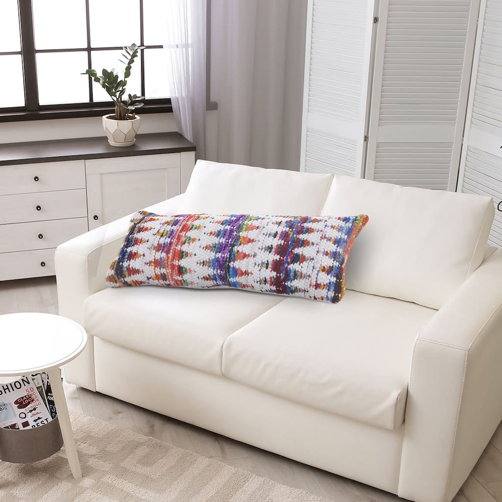 Sevita White and Multicolored Chindi Chevron Throw Pillow