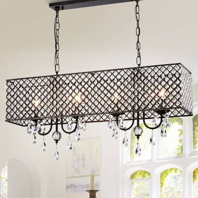 Antique Copper Metal 4-Light Chandelier with Crystals