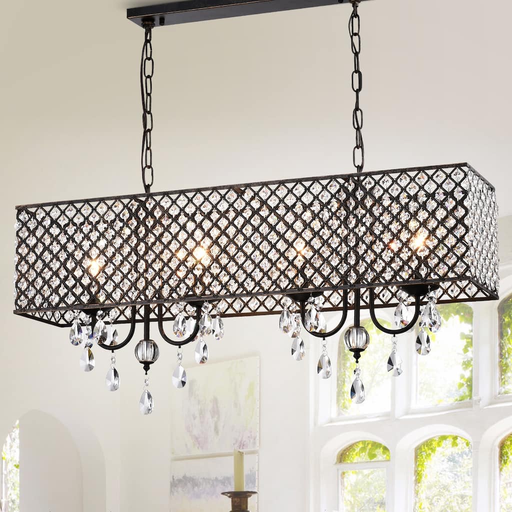 Antique Copper Metal 4-Light Chandelier with Crystals