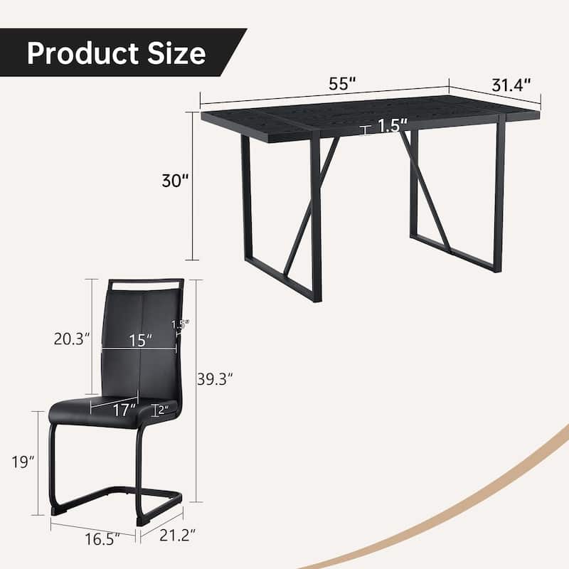 5/7-Piece Dining Table Set with PU Chairs, Modern Rectangular Dining Room Table Set for 4-6 People