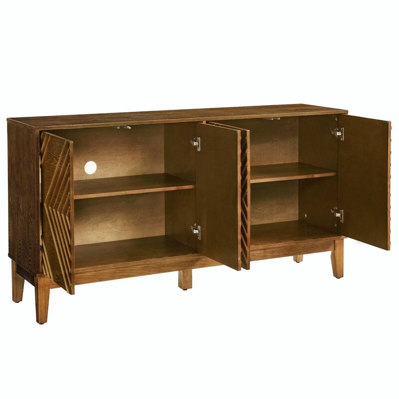 60" Mid Century Buffet Cabinet - Geometric Storage Sideboard