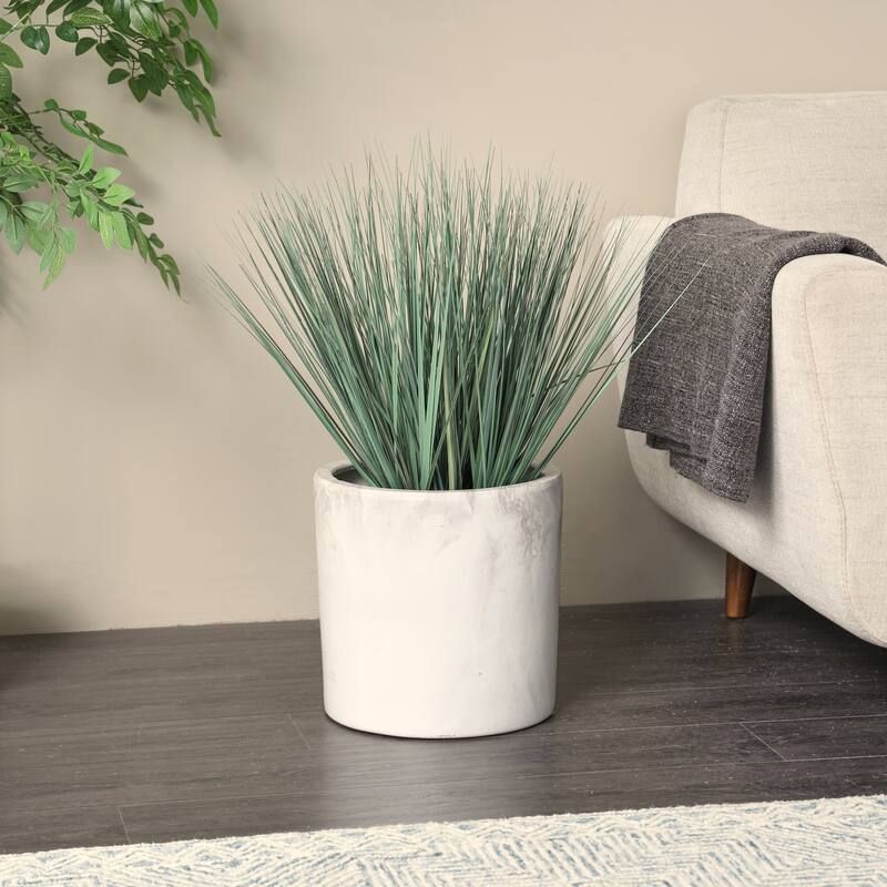 Green Faux Foliage Onion Grass Artificial Plant with White Plastic Pot - Green - 19"W, 28"H