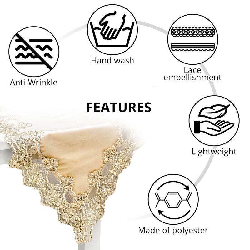 Polyester & Velvety Table Runner with Gold Lace Border Mothers Day - 16x72"