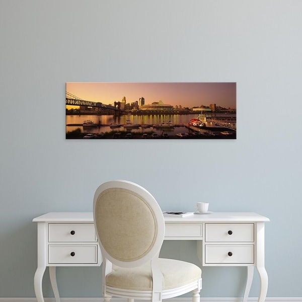 Easy Art Prints Panoramic Images's 'Buildings in a city lit up at dusk, Cincinnati, Ohio, USA' Premium Canvas Art