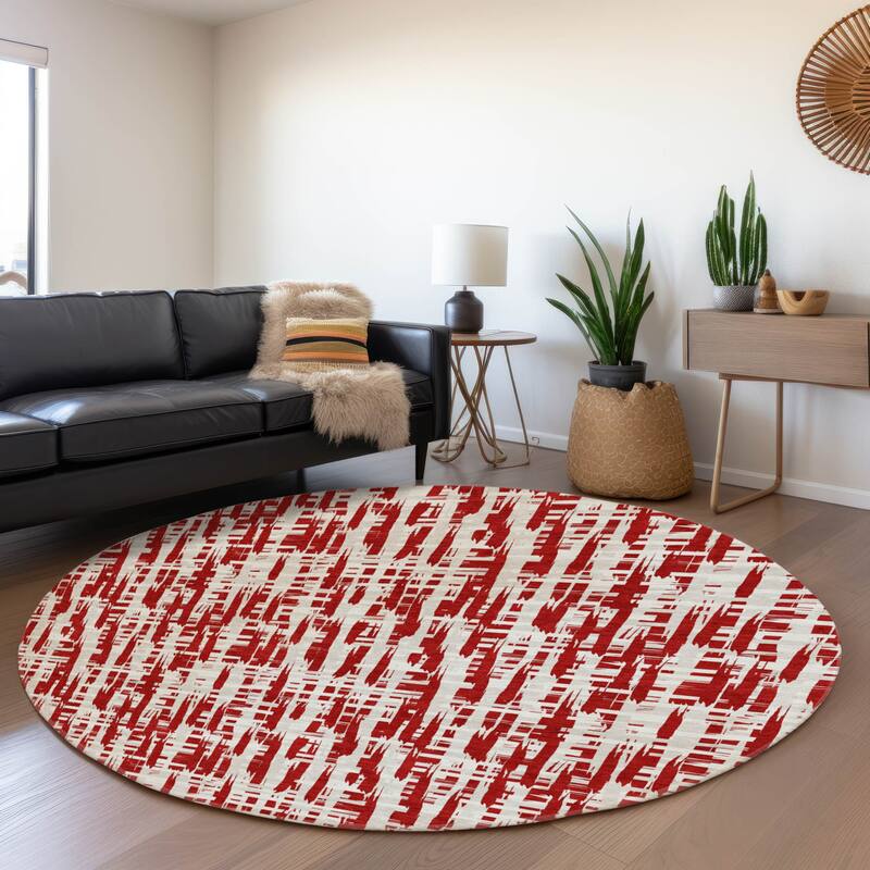 Premium Washable Super Soft Abstract Weave Mayfield Rug - Red - 8' x 8'