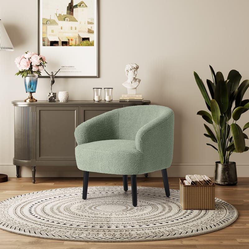 Bayville Sherpa Polyester Upholstered Barrel Chair - Faux Shearling - Ice Green