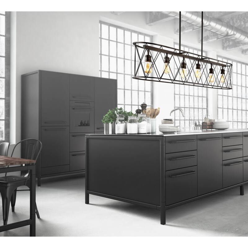 Urbanna 37.75" 6-Light Adjustable Iron Farmhouse Rustic LED Dimmable Pendant, Oil Rubbed Bronze by JONATHAN Y