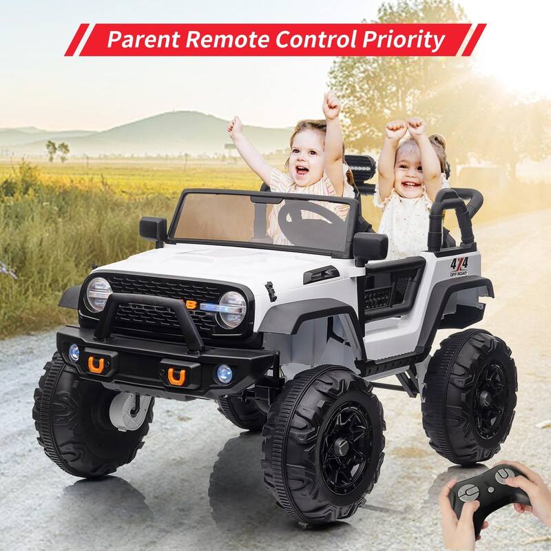 24V Kids Ride-On Truck with Remote Control, 19.7" Seat Width 2-Seater Electric Toy