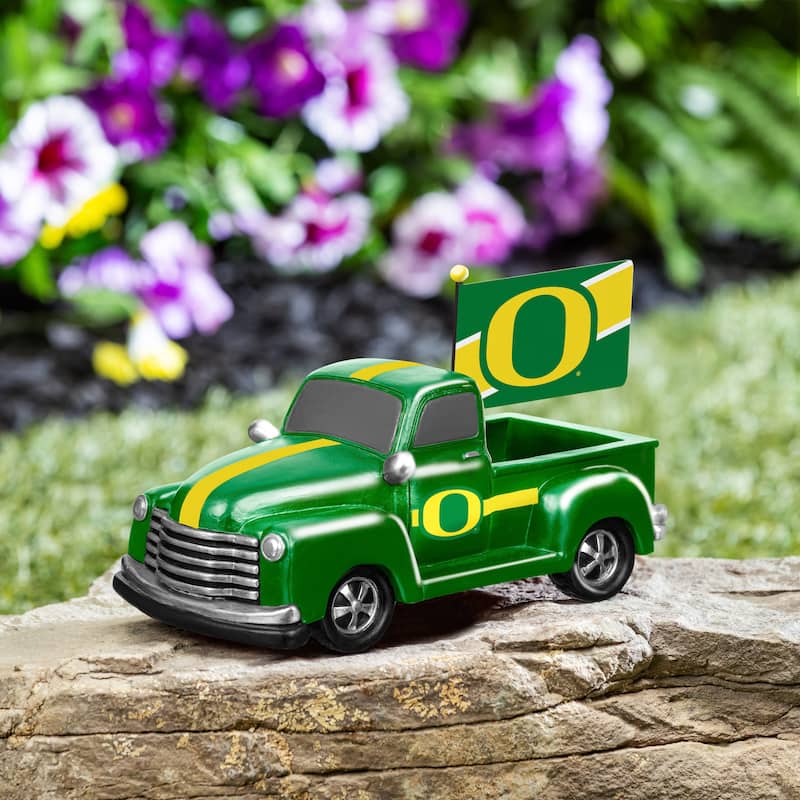 NCAA Rally Truck Garden Statue with Team Flag - University of Oregon