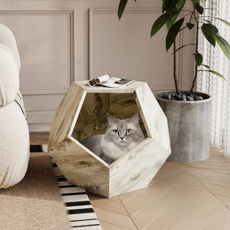 Cat Kennel Side Table - White Oak