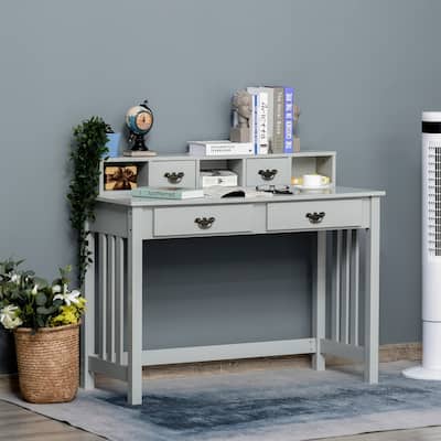 HOMCOM Study Writing Desk Computer Table Workstation with Removable Shelf, 2 Drawers, and Wide Tabletop, Grey