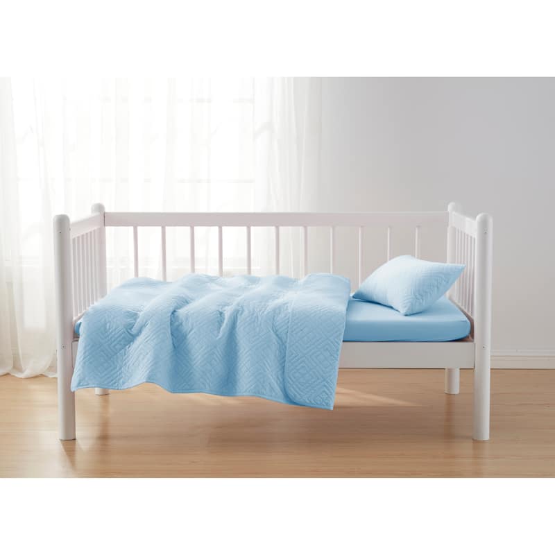 Clara Clark Diamond Weave Toddler Bedding Set, 3PC Bedspread Set - All Season Quilted Comforter, Fitted Sheet, and Pillow Sham