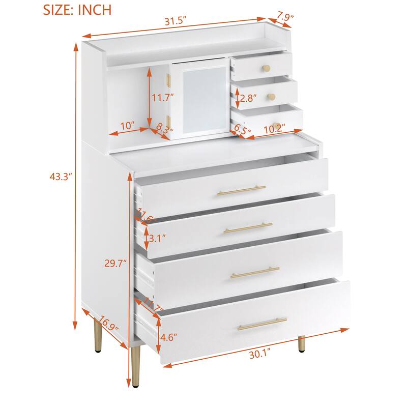 Vanity Makeup Table with Hidden Mirror, Retractable Desk, and Drawers