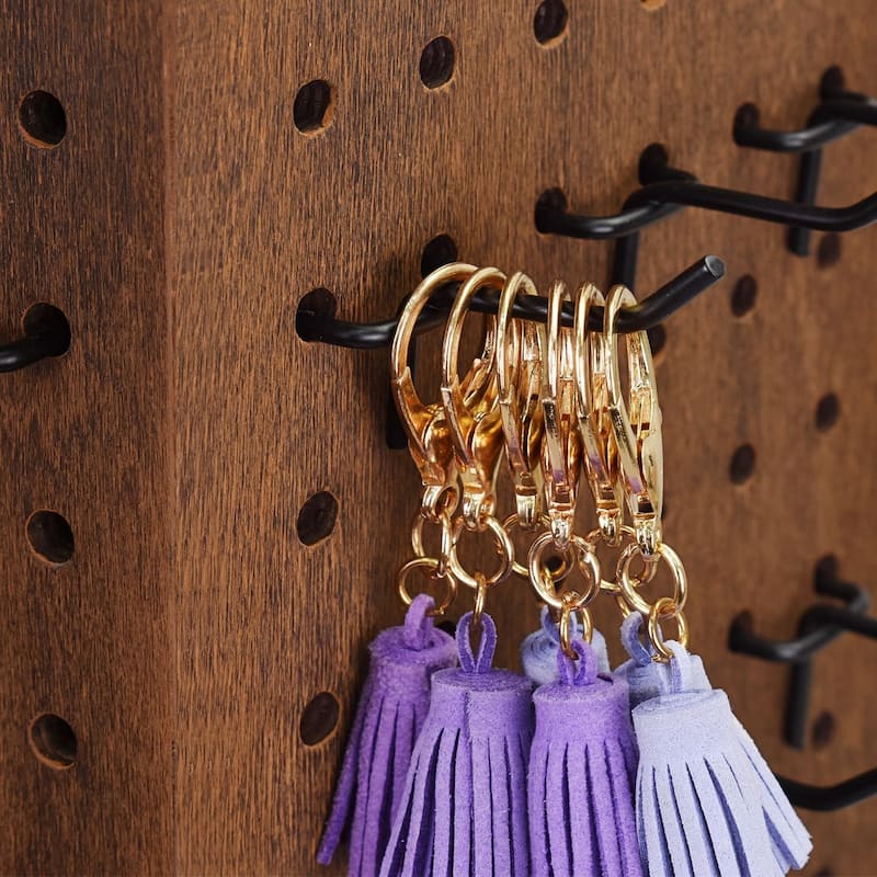 Wooden Rotating Four-Sided Pegboard Jewelry Accessories Rack, Brown - S