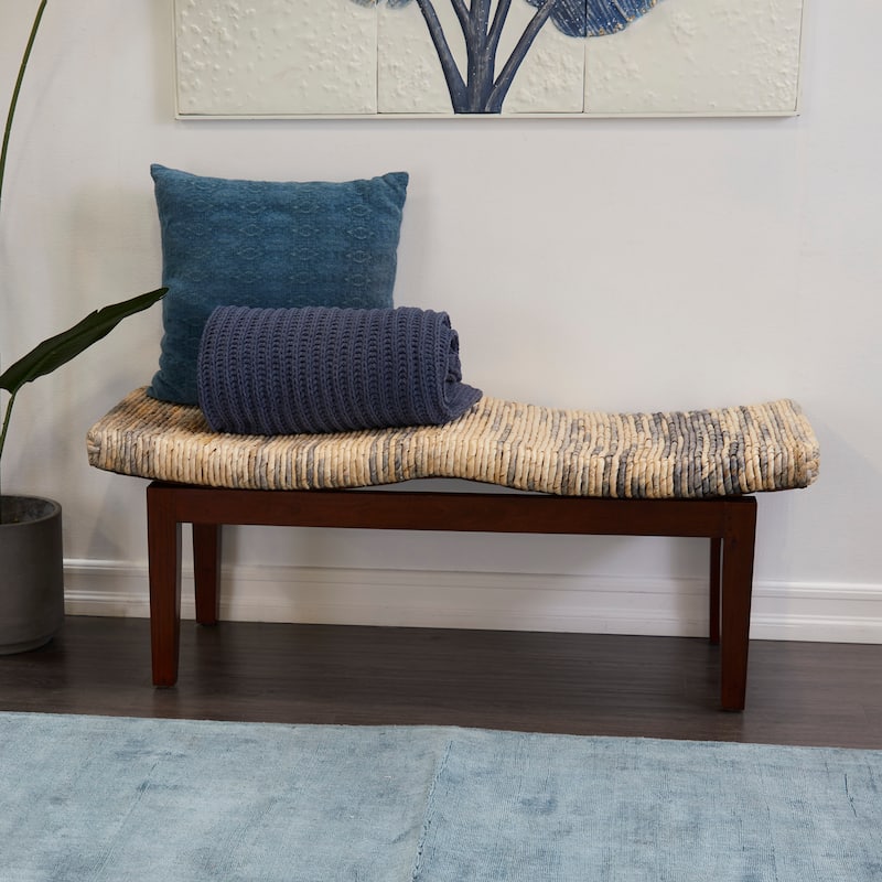 Wood Handmade Woven Bench - Brown - Roche River Decor - 17"W x 47"L x 18"H