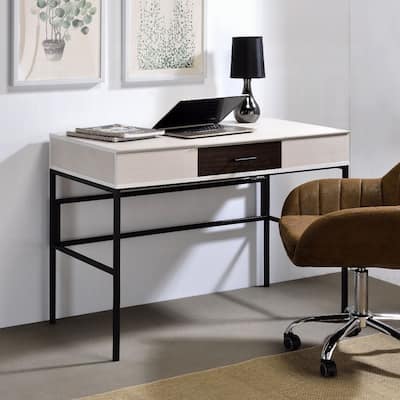GDFStudio - Natalie Industrial Writing Desk with USB Port, Storage Drawer, and Smooth Glide Design