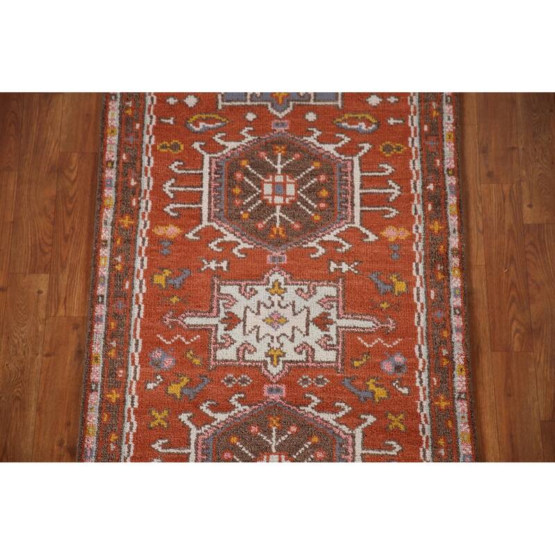 Orange Geometric Kazak Indian Area Rug Handmade Wool Carpet - 2'7"x 5'0"