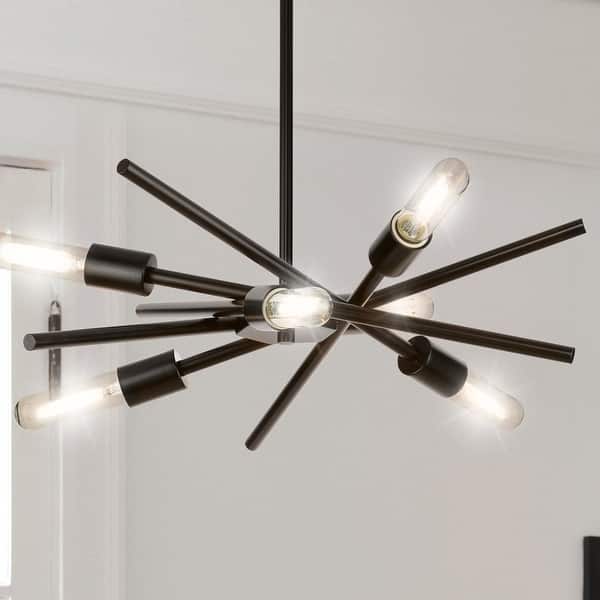 slide 2 of 5, Luxury Mid Century Modern Chandelier, 10.5H x 22.055W, with Minimalist Style, Matte Black, UHP4426 by Urban Ambiance