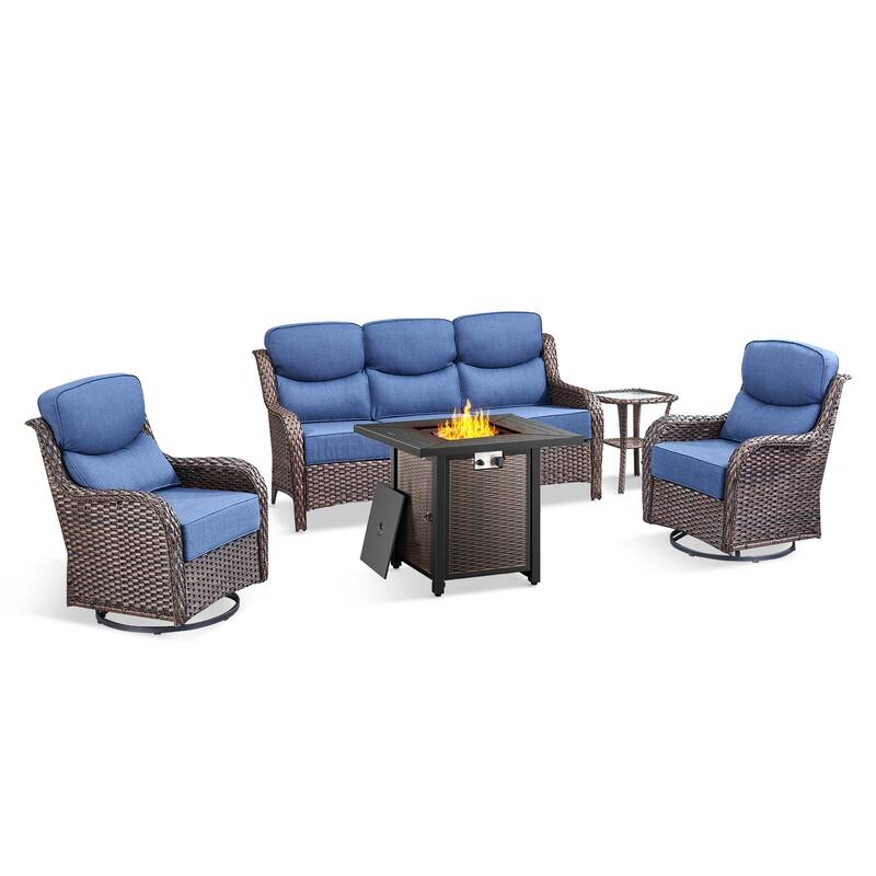 Pocassy 30 Inch Fire Pit Table with Sofa Swivel Chair Set