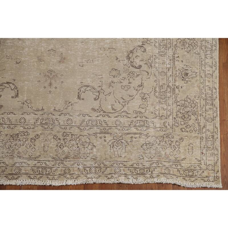 Hand Knotted Oriental 100% Wool Carpet Traditional Medallion Beige & Ivories Tabriz Area Rug - 9' 5'' X 6' 7''