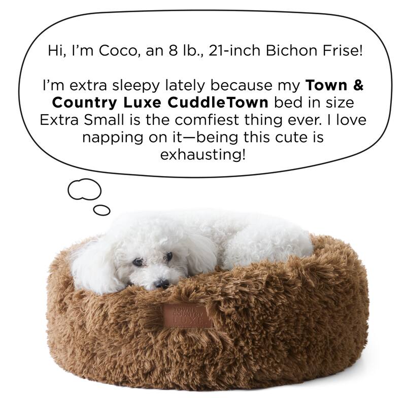 TOWN & COUNTRY LUXE CuddleTown Fuzzy Solid Donut Pet Bed Brown Round Bed