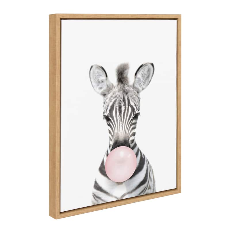 Kate and Laurel Sylvie Bubble Gum Zebra Framed Canvas by Amy Peterson - 18x24 - Plastic - Natural