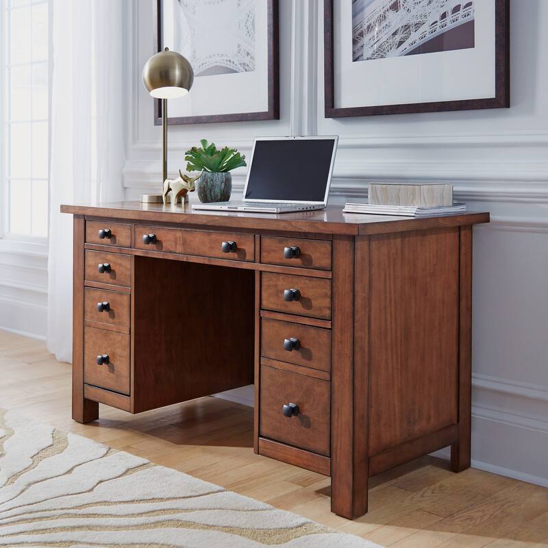 Tahoe Aged Maple 54" W Executive Pedestal Desk by Homestyles
